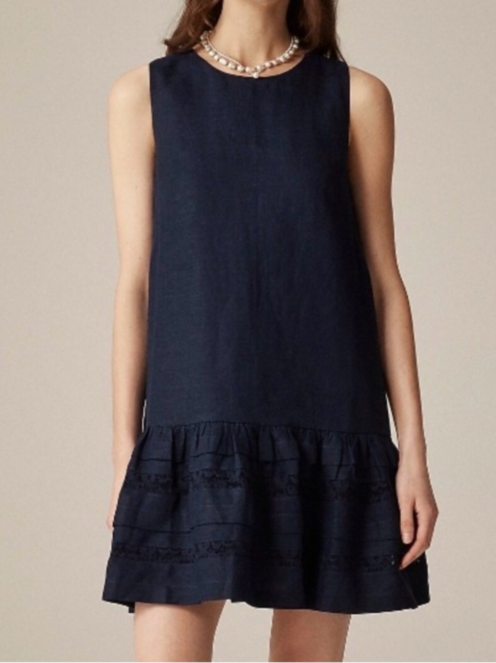 NWT J. Crew Maxine Ruffle Trim Dress Navy Linen XL